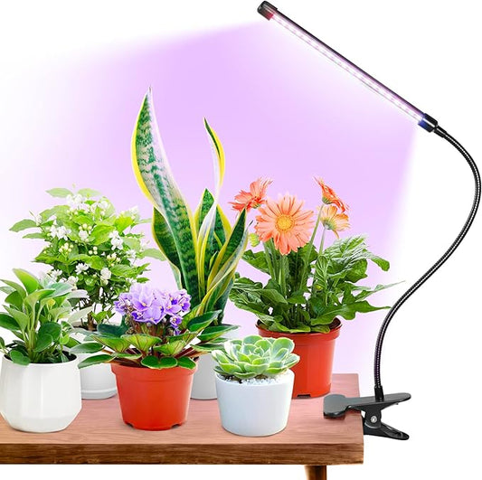 Clip Grow Light for Indoor Plants, Red Blue Spectrum Plant Growing Lamp with 3 Switch Modes,10-Level Dimmable,Auto ON & Off,3/9/12H Timer,Adjustable Gooseneck,580 Lumen,Input Volateg 5W