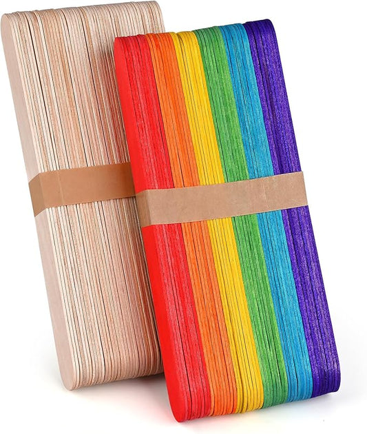 8" Jumbo Popsicle Sticks - 100 Pcs Multicolor Extra Large Natural Wood Craft Sticks,Jumbo Sticks for Tongue Depressors,Waxing,Craft Project,DIY Classroom Crafts,Woodcraft (Wood,Rainbow)