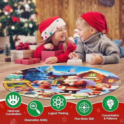 Christmas Puzzles for Kids Ages 4-6, Kids Puzzles with Santa Claus & Snowman,70 Piece Round Large Floor Puzzles for Kids Ages 3 4 5 6 7 8, Educational Toy Gift Jigsaw Puzzles for 5 Year Old Boys Girls