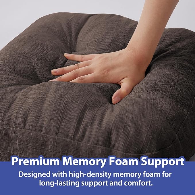 Chair Cushions for Dining Chairs, Dining Chair Cushions, Tufted Indoor Chair Pads with Ties & Non Slip Backing, Seat Cushions for Kitchen Chairs 16.5” x 16.5” x 3.5”, Set of 4, Brown