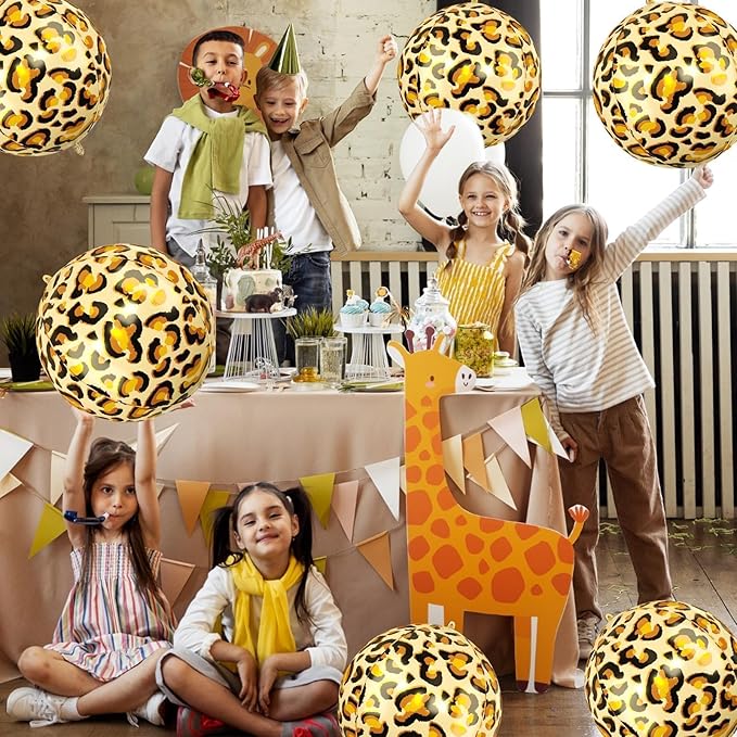 Leopard & Cheetah Print Foil Balloons, 6Pcs Large Metallic Leopard print Round Balloons, 22 Inch Big Round Foil Balloon for Camo Animal Jungle Adventure Birthday Party Baby Shower Wedding Decorations