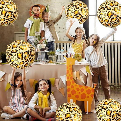 Leopard & Cheetah Print Foil Balloons, 6Pcs Large Metallic Leopard print Round Balloons, 22 Inch Big Round Foil Balloon for Camo Animal Jungle Adventure Birthday Party Baby Shower Wedding Decorations