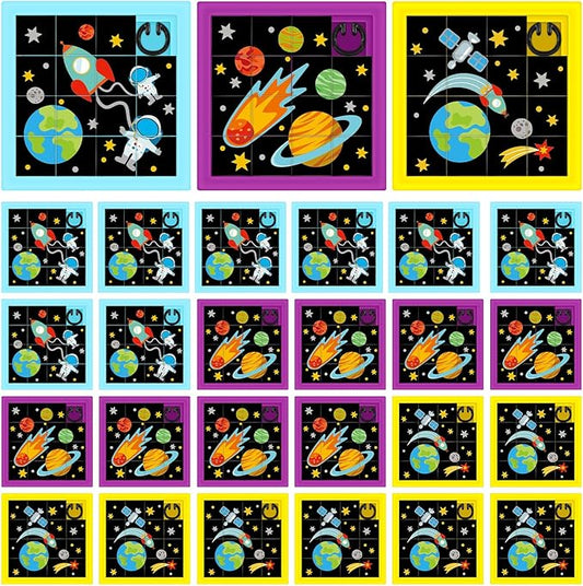 24 Pcs Fun Space Slide Puzzles Toy Bulk Kid Sliding Block Puzzle Games and Party Favors for Vbs Vacation Bible School Supplies Family Party Educational