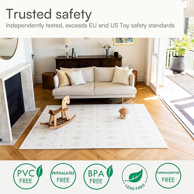 Lillefolk Baby Play Mat for Floor – 6x8ft Vintage Vanilla | Soft Non Toxic Premium EVA Foam Tiles for Tummy Time, Crawling & Playroom – Waterproof Floor Mat for Babies & Toddlers (12 Tiles)
