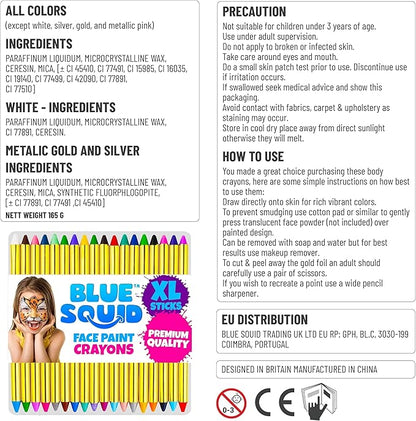 Face Paint Crayons for Kids, Blue Squid 84pcs XL Face & Body Painting Makeup Crayons, Safe for Sensitive Skin, Metallic & Classic Colors, Birthdays & Halloween Makeup Sticks - (2 x 42 Color Sets)