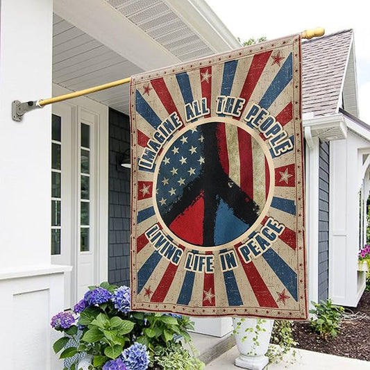Hippie Peace Flags, Peace Signs Decorations For Home, Outside Hippie Decor House Flag (30 x 40), Imagine All The People Living Life in Peace Flag, USA House Garden Flags, Decorative Outdoor Flags