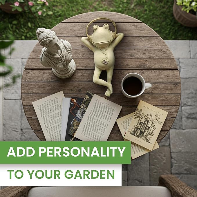 Frog Garden Statue –Relaxing Resin Yard Decor, Whimsical Yard Figure, Porch Statue, Outdoor Zen Garden Decor, Larger Size 12" x 7.5", Patio, Landscaping for Mom, Art Lover Collector