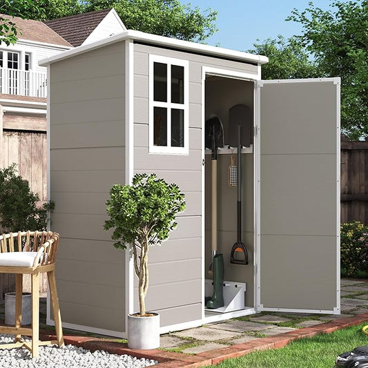UDPATIO Outdoor Storage Shed 5x3 FT, Garden Plastic Sheds & Outdoor Resin Shed with Lockable Door for Backyard, Patio, Lawn, Light Grey