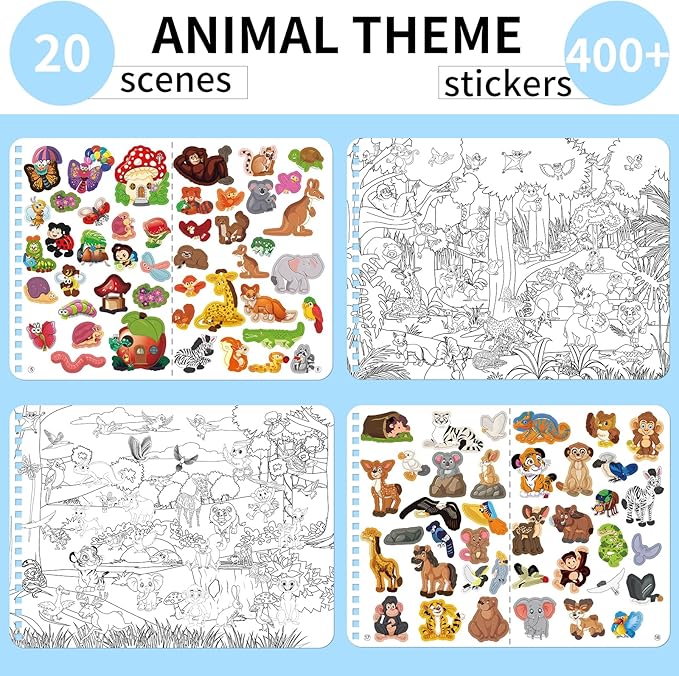 Find The Animal Sticker Book, Sticker Book for Kids, Include 20 Theme, Over 400 Animal Stickers for Kids, Toddler Educational Toys