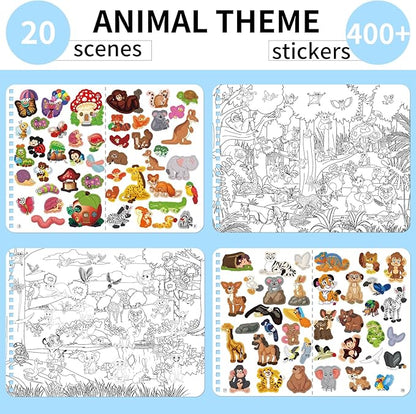Find The Animal Sticker Book, Sticker Book for Kids, Include 20 Theme, Over 400 Animal Stickers for Kids, Toddler Educational Toys