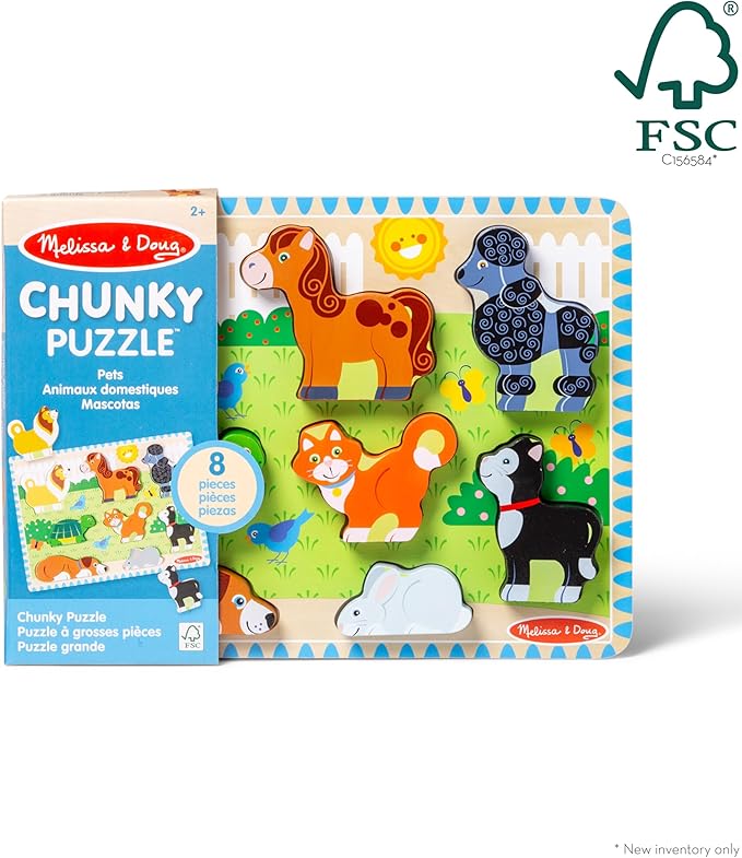 Melissa & Doug Pets Wooden Chunky Puzzle (8 pcs), Educational Screen Free Activity for Toddler, Preschoolers and Kids Ages 2+