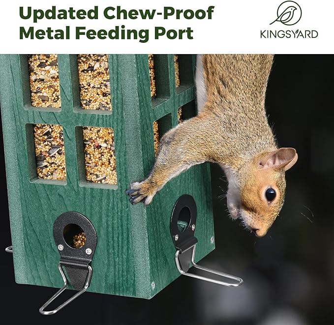 Kingsyard Upgraded Rainproof Bird Feeder for Outdoor Hanging - Metal Feeding Port, Recycled Plastic Wild Bird Feeder with Metal Mesh Tray for Goldfinch Small Bird, Garden Yard Decoration, Green