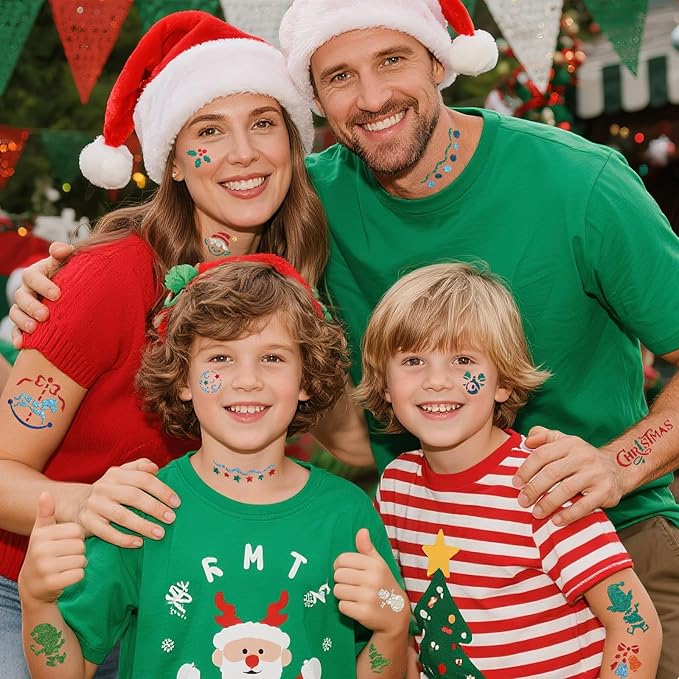 158 PCS Christmas Temporary Tattoo Stencils for Kids, Face and Body Paint Stencils Kit, Girl Boy Glitter Xmas Santa Tattoos Stencils Pack for Christmas Kids School Show Birthdays Party Favor Supplies