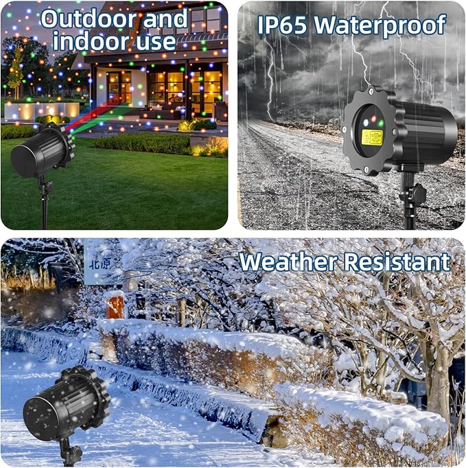 Laser Christmas Lights,Laser Projector Outdoor,3 Colors Moving Starry Lights Show with Remote Control,Holiday Decorations Outside with 16.5ft Cord,IP65 Waterproof-for Halloween/Garden/Party