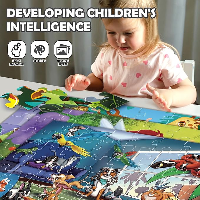 Jumbo Floor Puzzle for Kids Puppies Jigsaw Puzzles 35-Piece Ages 3-5，Preschool Learning Development Toys Large Floor Puzzle for Toddlers&Kids Ages 4-8 Years Old, Best Gift for Boys and Girls