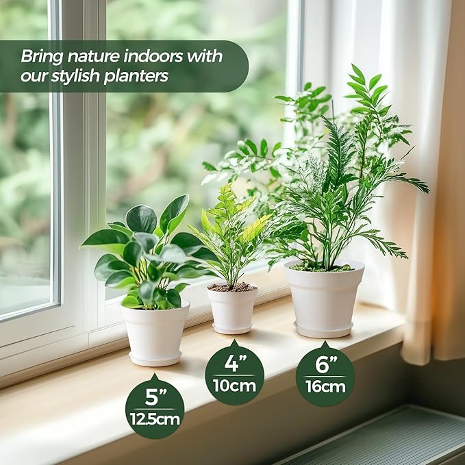 T4U 4 Inch Plant Pots 18-Pack - Small Plastic Planter with Drainage Hole and Saucer, Decorative Nursery Flower Pot Bulk for African Violet, Snake Plant, Succulent and All House Plants Indoor