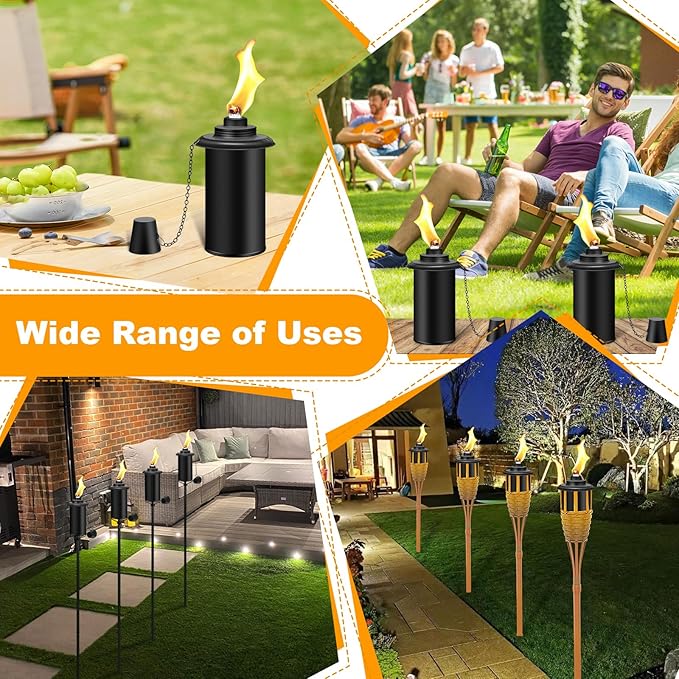 8 Pack Torch Canisters,16oz Replacement Torch Refillable Canisters with Wicks,Caps, Outdoor Citronella Fuel Torch Canister for Luau Party, DIY Garden Decor.