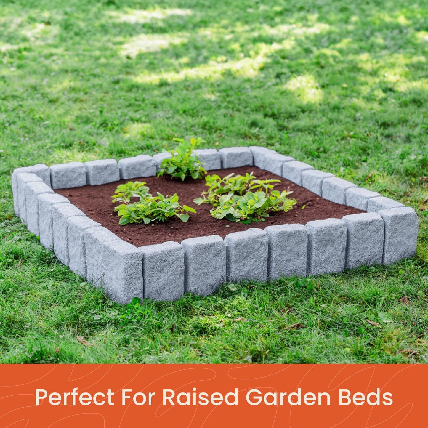 Beuta Landscape Edging | Garden Edging Border | Faux Stone Block XL for Lawn Edging, Flower Beds & Yard Edging – 4 Pack | Each Section Has 6 Blocks 48" L x 4" W x 9.5" H | 12 Spikes | Greystone