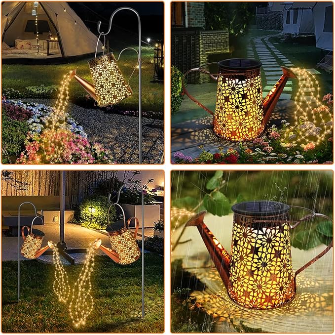 Forlivese 2PCS Solar Watering Can with Lights, Solar Lights Outdoor Decorations with Hanging Solar Garden Lights with Bracket Waterproof Watering Can Landscape Light for Patio Gardening Pathway 90LED
