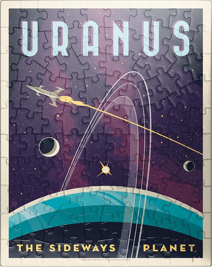 MyPuzzle Uranus: The Sideways Planet, Vintage Poster - Premium 100 Piece Jigsaw Puzzle for Adults