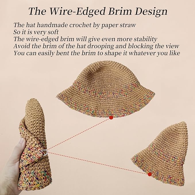 Floppy Big Beach Straw Hats for Women Foldable Summer Wide Brim Packable Sun Hat Womens Travel Straw Fedora Hat