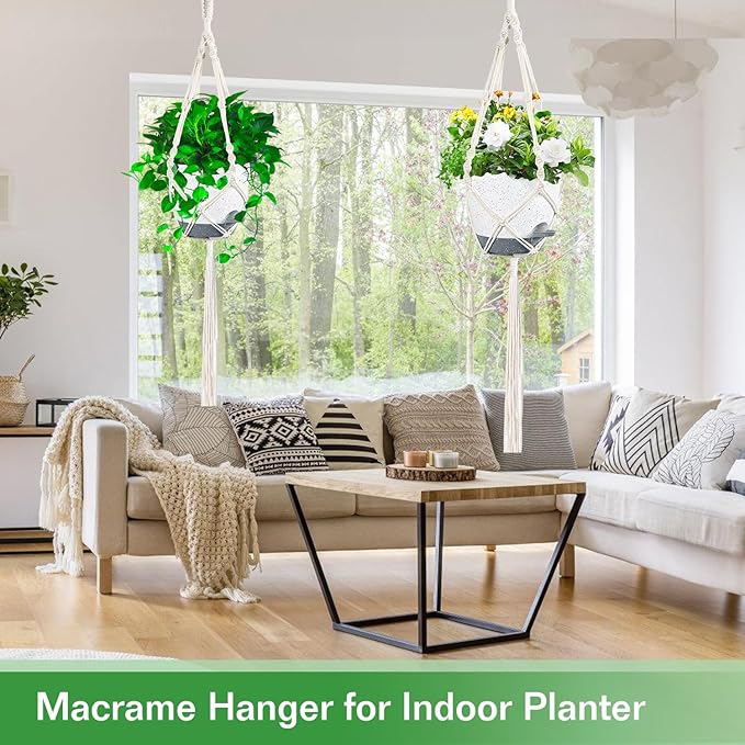 2 Pack Self Watering Hanging Planters Indoor Flower Pots, 6.5 Inch Hanging Pot Macrame Hanging Plant Holders with 2 Hooks Drainage Holes for Garden Home