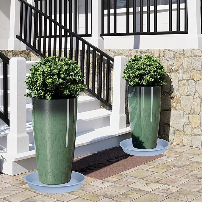 2 Pack of Plant Saucer Tray 19 inch, Heavy Duty Plastic Pot Plant Drip Trays Saucers for for Indoors Outdoor, Plant Water Tray for Planters 16-19" (19", Light Gray)