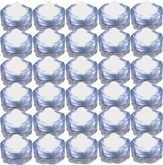 Bright LED Floral Tea Light Vase Submersible Lights for Party Wedding (White, 30 Pack)