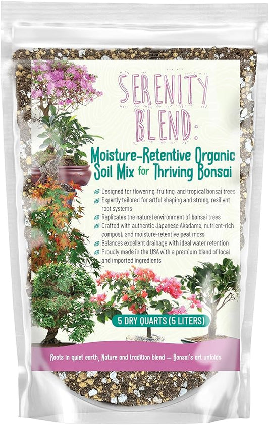 Serenity Blend Bonsai Soil Mix – Moisture-Retentive & Organic for Flowering, Fruiting, and Tropical Bonsai Trees – Handcrafted in The USA with Akadama & Compost (10 quarts)
