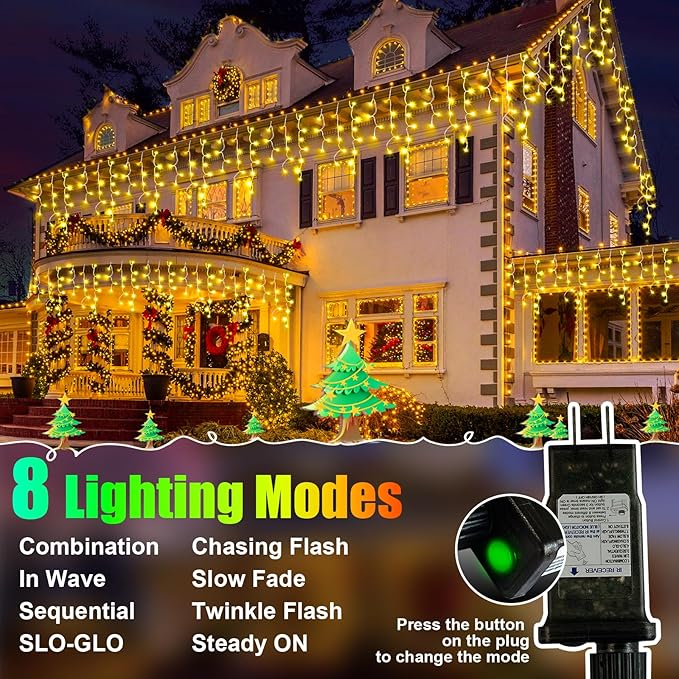 98FT 900LED F8 Upgraded Christmas Lights Decorations - 8 Modes Waterproof Outdoor Fairy String Lights With Memory and Timer - Plug-in for Holiday, Party, Wedding, Home, Roof