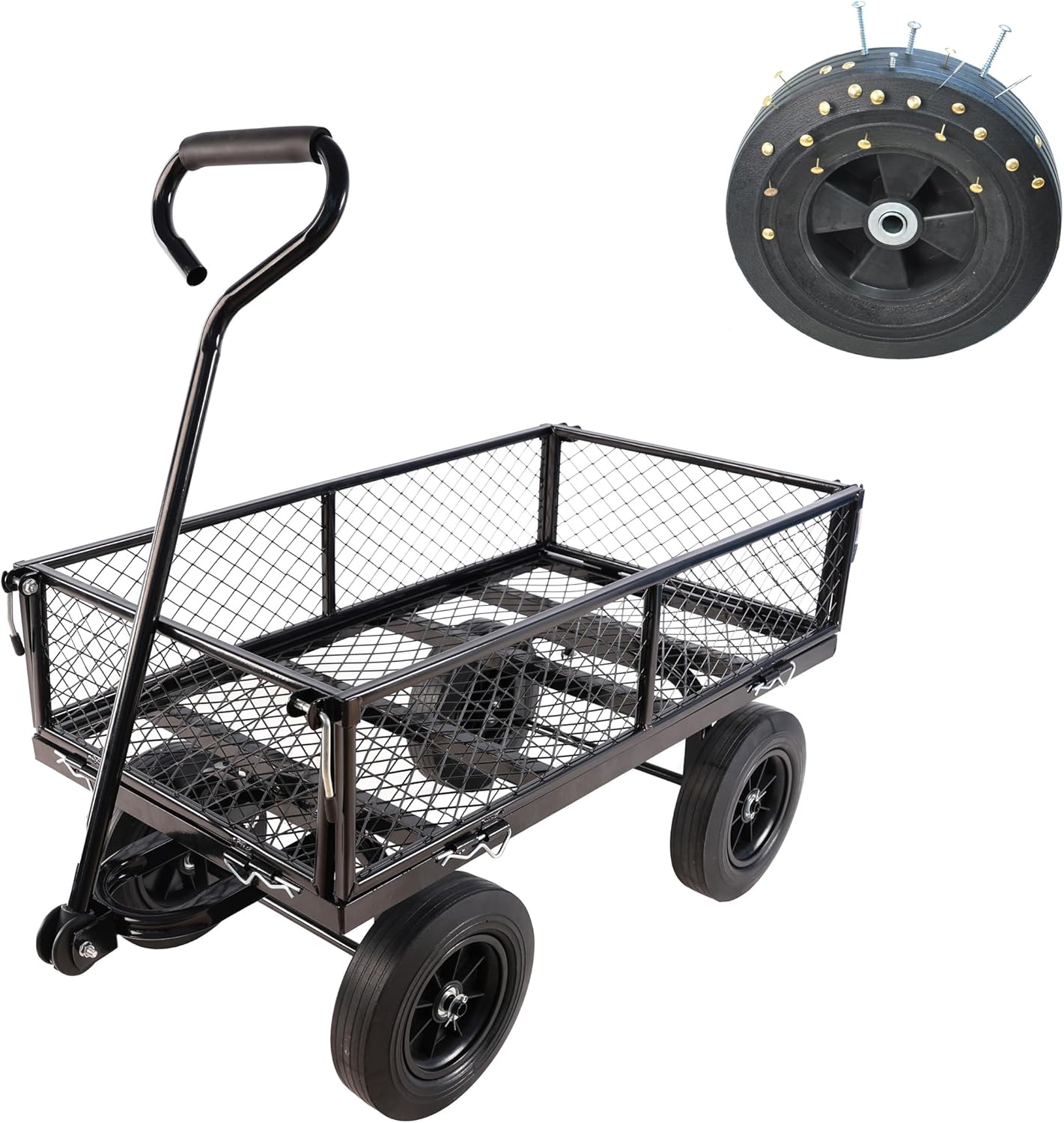 Wagon with Removable Sides Can be Used in Farms, Warehouses etc l Garden Dump cart- A Must-Have for Your Dream Garden Garden Essential- Dump cart Solid Wheels (Black Solid Wheels)