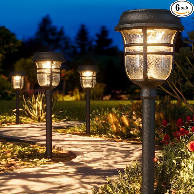 XMCOSY+ Solar Pathway Lights Outdoor 6 Pack, 2 Lighting Modes Warm White & RGB Auto Color Changing LED Solar Powered Garden Lights IP65 Waterproof for Yard Walkway Driveway Landscape Lawn Decorative