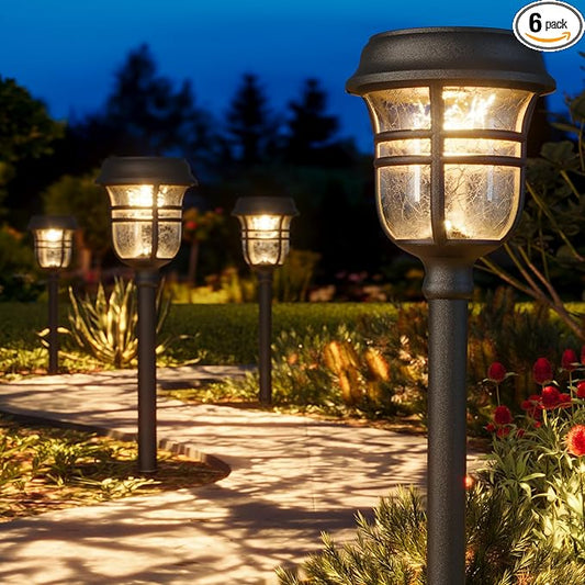 XMCOSY+ Solar Pathway Lights Outdoor 6 Pack, 2 Lighting Modes Warm White & RGB Auto Color Changing LED Solar Powered Garden Lights IP65 Waterproof for Yard Walkway Driveway Landscape Lawn Decorative