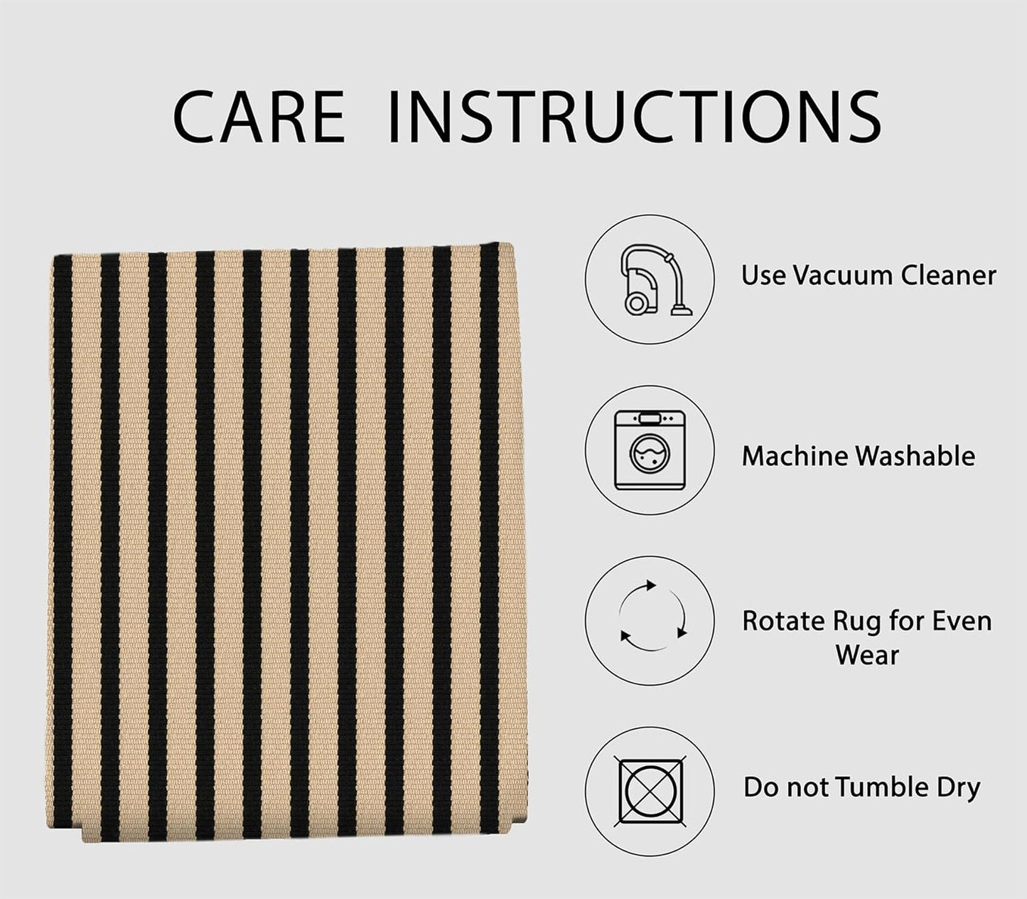 IOHOUZE Striped Area Rug 4'x6' Front Door Rugs Washable Area Rug for Double Front Porch, Large Patio Rug Outdoor Indoor, Doormat for Entryway Porch Entrance, Tan/Black