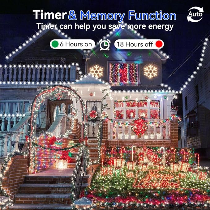 Hezbjiti 2 Pack 1000 LED 403 FT Christmas String Lights Outdoor, 8 Lighting Modes IP44 Waterproof Fairy Lights with Timer and Dimmable Function for Party Tree Decorations (Cold White, Green Wire)