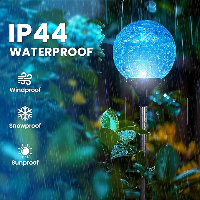 GIGALUMI Solar Garden Lights 3 Pack, Solar Powered Outdoor Lighting Multi-Colored Changing Garden Globes Waterproof Cracked Glass Ball with LED Lights Decor for Yard Patio Porch Balcony Landscape