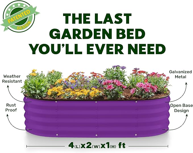 Galvanized Raised Garden Beds Outdoor // 4×2×1 ft Planter Raised Beds for Gardening, Vegetables, Flowers // Large Metal Garden Box (Purple) // Patented Tool-Free Design