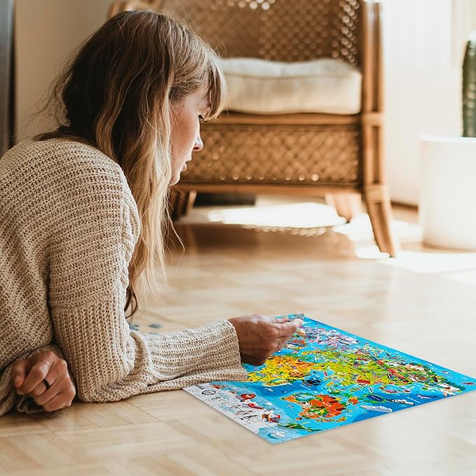 QUOKKA Puzzles for Adults 500 Pieces - 3 Set Floor Puzzles for Adults - Learning Map of The United States World Space - Educational Games - Toys for 15 Year Old Boys and Girls