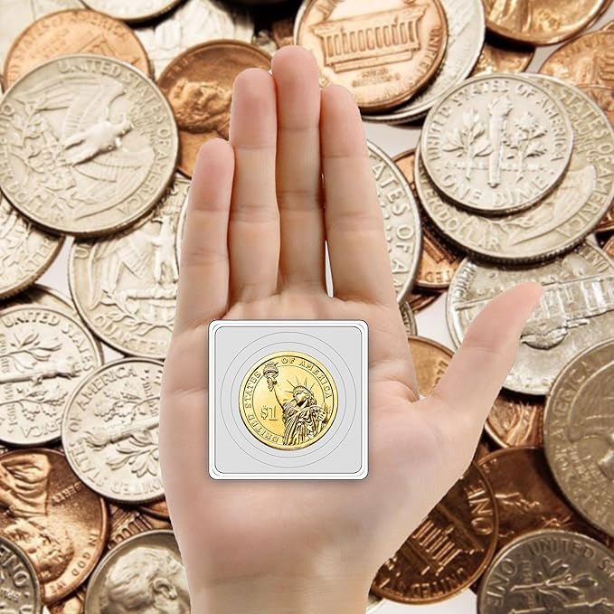60 Pcs Coin Holders for Collectors, Clear Coin Cases with 5-Size Sponge Gaskets 20/25/30/35/40mm, Plastic Coin Slabs and Coin Protectors for Silver Dollar Collectors Collection Supplies, White