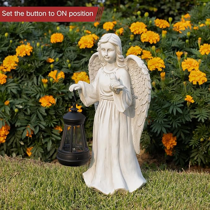 Solar Garden Statues Outdoor Décor,Angel Outdoor Statues with Lantern,Resin Garden Sculptures & Statues Garden Decor for Outside Patio Lawn Women Mom Gift (Angel with Lantern)