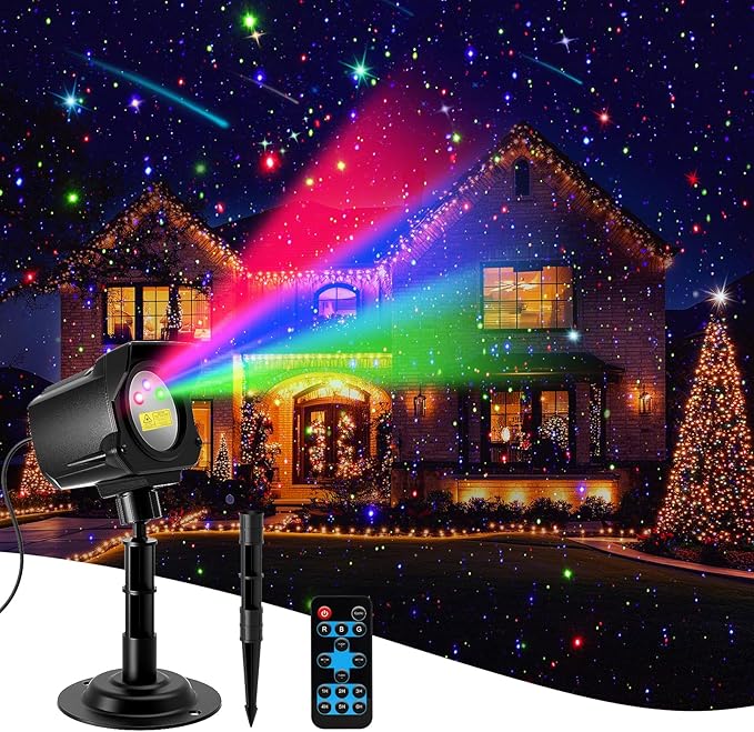 Laser Christmas Projector Lights Outdoor, Christmas Decorations Stars Light Show, Efficient Heat Dissipation, Waterproof, Holiday Projector Decorations for House/Garden/Party/Wedding (Black)