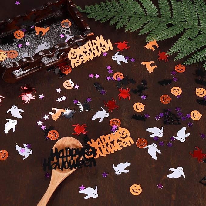 Halloween Party Table Scatter Confetti, 3000 Pcs Pumpkin Spider Webs Bat Foil Metallic Confetti for Halloween Party Table Decorations