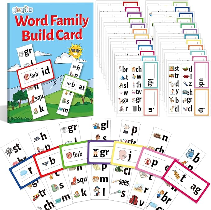 gisgfim 48 Word Families Activity Word Builder ABC Vocabulary Flashcards Kindergarten Sight Phonics Flash Card Learn to Read Phonics Game Read and Rhyme Activity Matching Letter Game 2 per Sheet