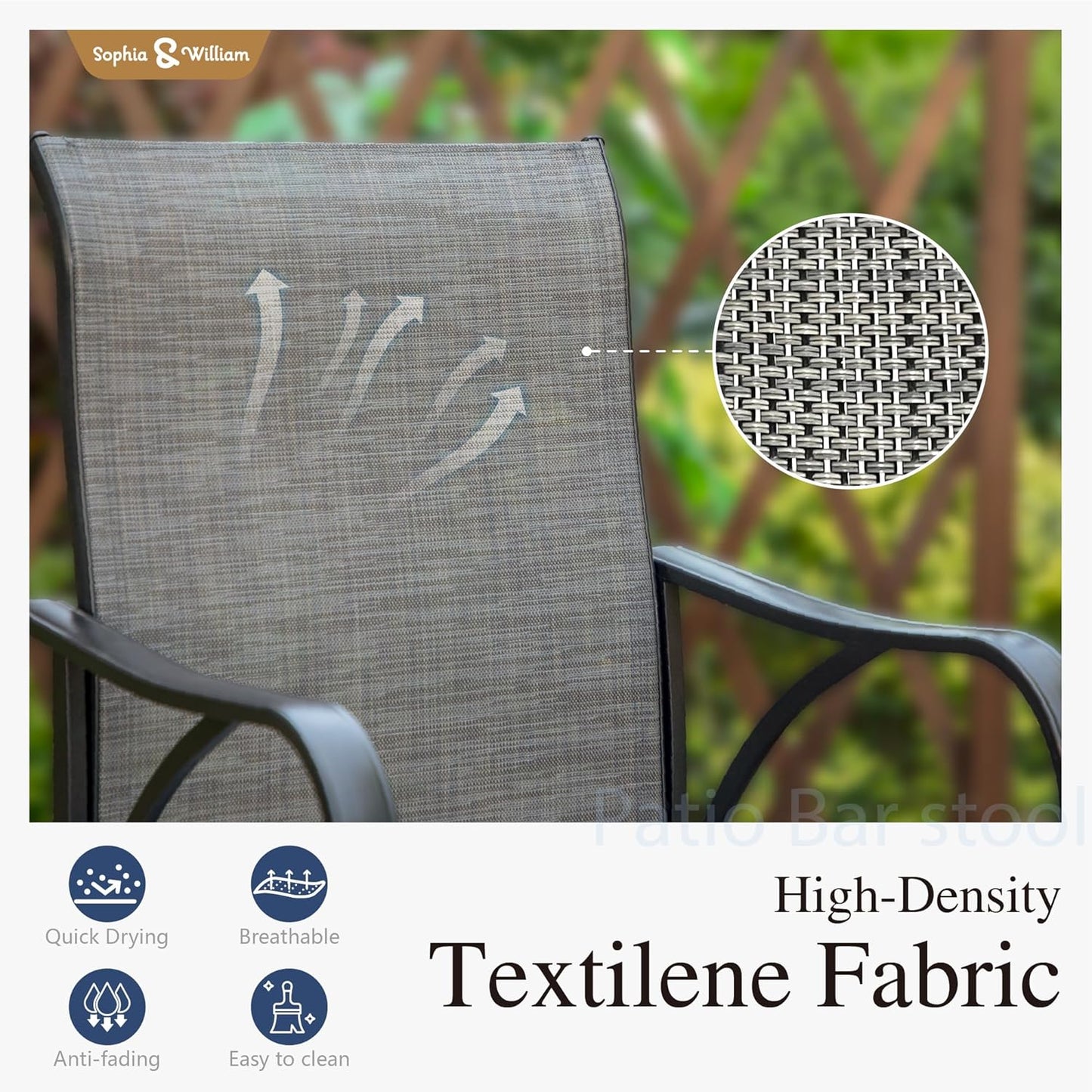 Sophia & William Outdoor Bar Set, Patio Bar Table and Chairs Set, Bar Height Patio Set - 6 x Swivel Bar Chairs(Grey), 1 x Rectangular Bar Table(Black)