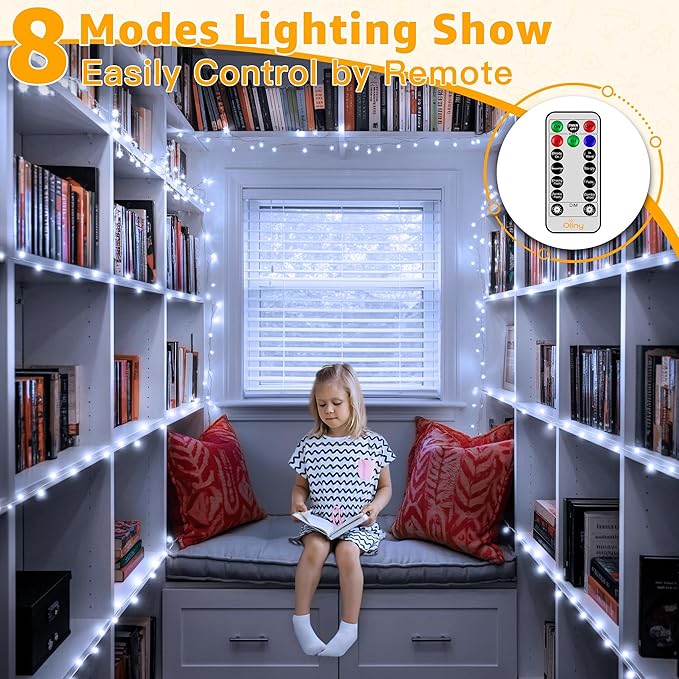 Ollny Outdoor String Lights 800LED 262FT, Cool White Waterproof Fairy Light with Remote Plug in, 8 Modes Timers Dimmable Christmas Lights for Outside Indoor Bedroom Patio Camping Garden