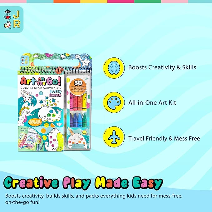 Bright Stripes Travel Art Kit for Kids Ages 3+ | Going Dotty Ocean Theme | Compact Coloring Set with Crayons, Stickers & Activity Book | Fun, Mess-Free Crafts for Toddlers and Preschoolers