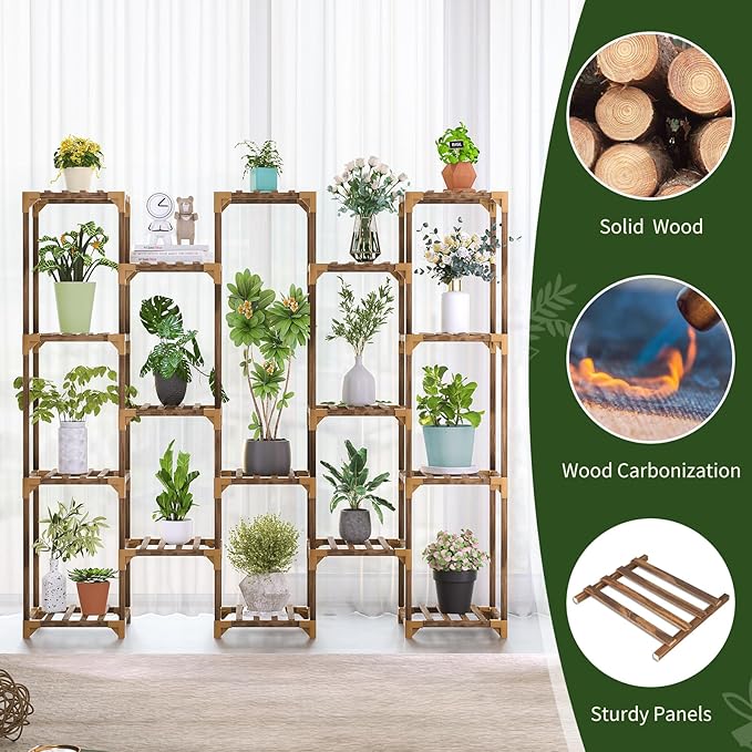 Uneedem Plant Stand Indoor Outdoor, Tall Plant Shelf for Multiple Plants, 17 Tiers Large Plant Rack Wood Plant Holder Plant Shelves for Room Corner Balcony Garden Patio
