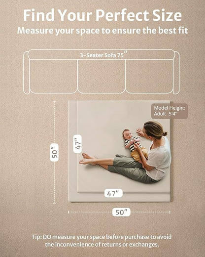 Blissful Diary Vegan Leather Baby Play Mat, 50x50 Thick Foam Cushioned & Waterproof Playpen Mat for Infants and Toddlers, Stylish and Just Wipe-Clean Playmat for Baby Play on Floor, Beige