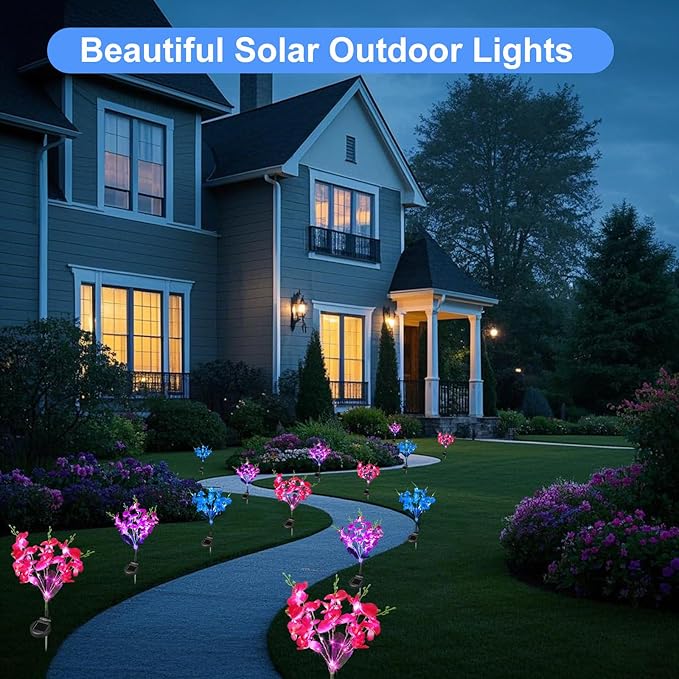 Solar Garden Lights, Solar Lights Outdoor Waterproof with Phalaenopsis Flower, 3 Pack Solar Powered Outdoor Lights,Garden Lights for Outside,Pathway Patio Yard Decor,Gifts for Mothers Day Mom Women
