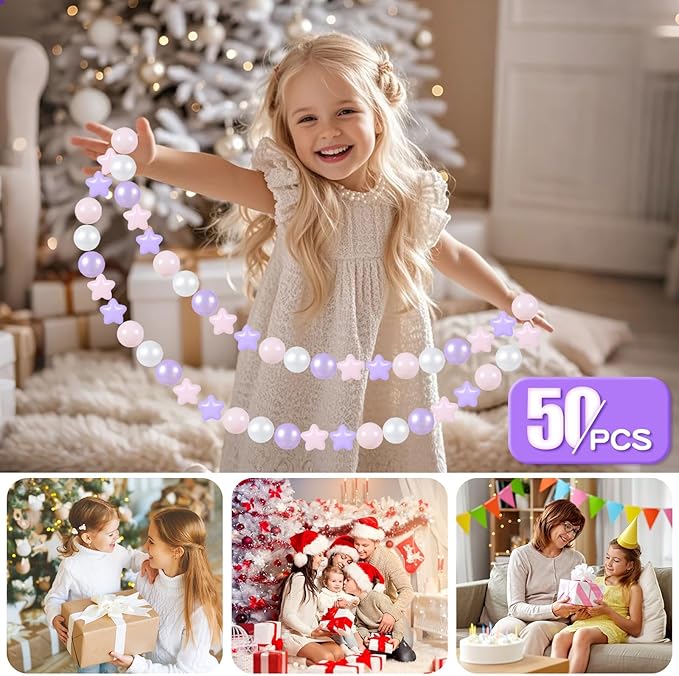 GOGOSO Balls for Ball Pit - Plastic Ball for Toddlers, Baby Kids Ball Pool Decoration 50 100 200 300 500 1000 (A Purple+Pink+White+Clear, 50 Balls)